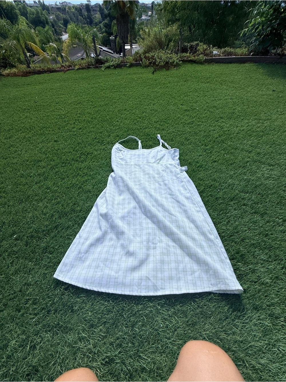 Light green Plaid Spaghetti-Strap Sundress